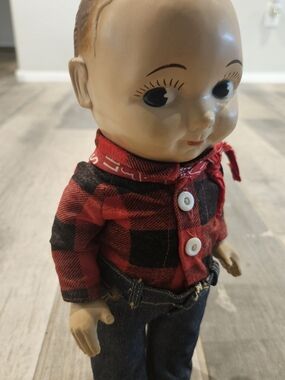 Vintage Buddy Lee Red and Black Plaid Kids Doll in Denim Outfit